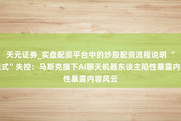 天元证券_实盘配资平台中的炒股配资流程说明 “热辣模式”失控：马斯克旗下AI聊天机器东谈主陷性暴露内容风云